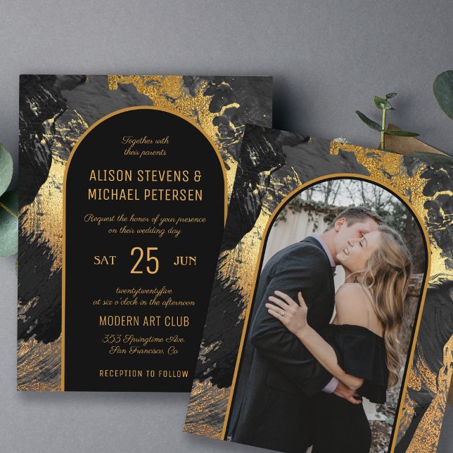 Convite de casamento preto abstrato orçamento FOTO (Criador carregado)