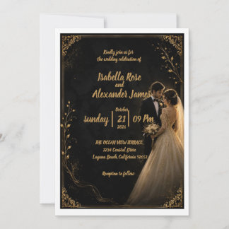 Convite de Casamento Preto Atemporal