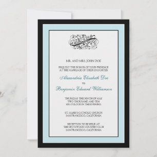 Convite de casamento preto/azul 5 x 7 elegante