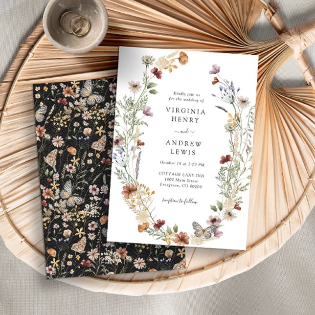 Convite de Casamento Preto Boho (Criador carregado)
