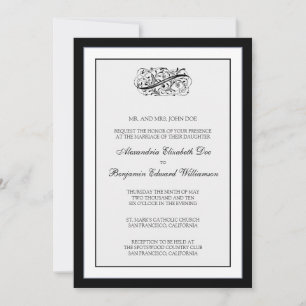 Convite de casamento preto/branco 5 x 7 elegante