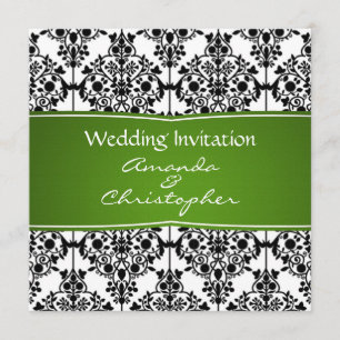 Convite de Casamento preto, branco e verde de Dama