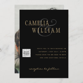 Convite de casamento preto branco FOTO CÓDIGO QR C