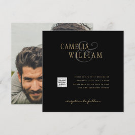 Convite de casamento preto branco FOTO CÓDIGO QR C