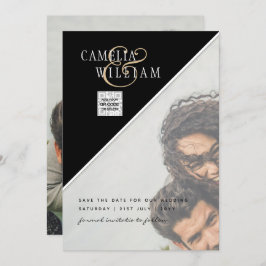 Convite de casamento preto branco FOTO Código QR D