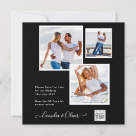 Convite de casamento preto branco FOTO Código QR D