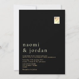 Convite de Casamento Preto Caligrafia Minimalista 