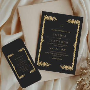 Convite de Casamento Preto Clássico