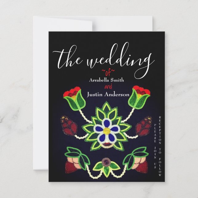 Convite de Casamento Preto com Flores de Ojibwe e  (Frente)