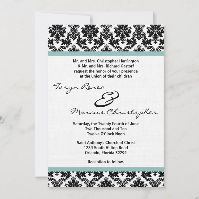 Convite de Casamento Preto Damasko 5x7 com Forro A (Frente)
