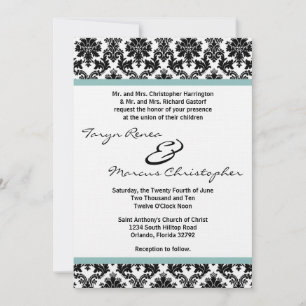 Convite de Casamento Preto Damasko 5x7 com Forro A