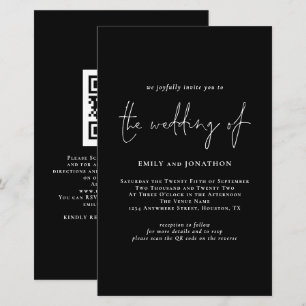 Convite de casamento Preto de Código QR de Script 