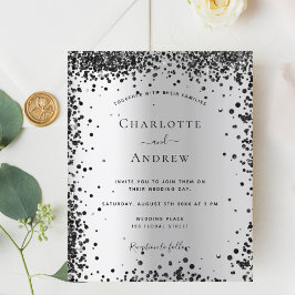 Convite de casamento preto de prata