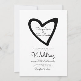 Convite de Casamento Preto Desenhado com Coração O