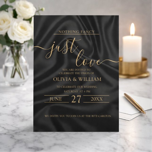 Convite de casamento preto design simples e elegan (Criador carregado)