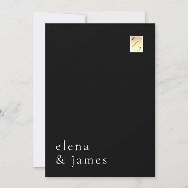 Convite de Casamento Preto Dourado Minimalista (Frente)
