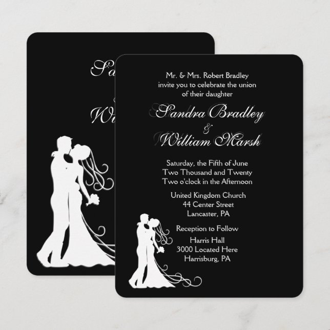 Convite de Casamento Preto e Branco (Frente/Verso)