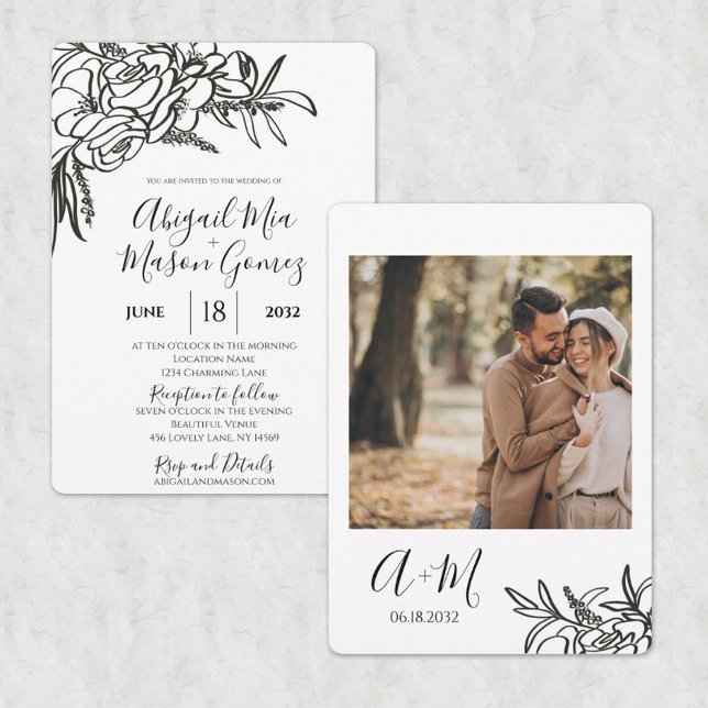 Convite de Casamento Preto e Branco (Criador carregado)