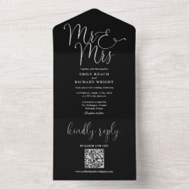 Convite de Casamento Preto e Branco Código QR Sr e