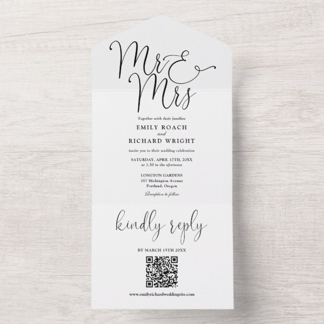 Convite de Casamento Preto e Branco Código QR Sr e (Interno)