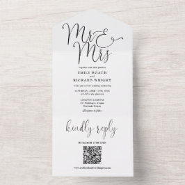 Convite de Casamento Preto e Branco Código QR Sr e