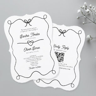 Convite de Casamento Preto e Branco com Código QR
