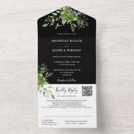 Convite de casamento preto e branco com código QR 