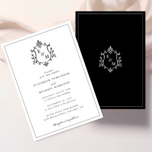 Convite de Casamento Preto e Branco com Crista Ele