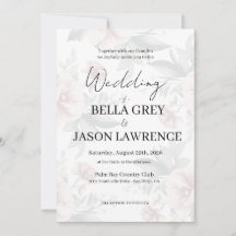 Convite de casamento preto e branco com flor simpl