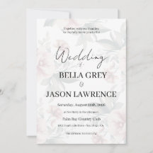 Convite de casamento preto e branco com flor simpl