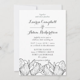 Convite de Casamento Preto e Branco com Flores Mod