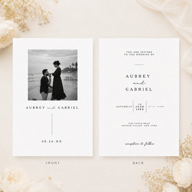 Convite de Casamento Preto e Branco com Foto (Criador carregado)
