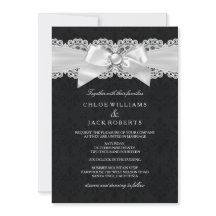 Convite de Casamento Preto e Branco com Laço de Pé