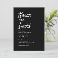 Convite de casamento preto e branco com letra de c