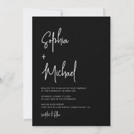 Convite de Casamento Preto e Branco com Letra Mode