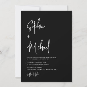 Convite de Casamento Preto e Branco com Letra Mode