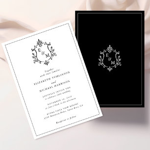 Convite de Casamento Preto e Branco com Monograma