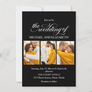 Convite de Casamento Preto e Branco com Script Ele
