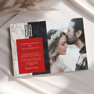Convite de Casamento Preto e Branco de Foto Modern
