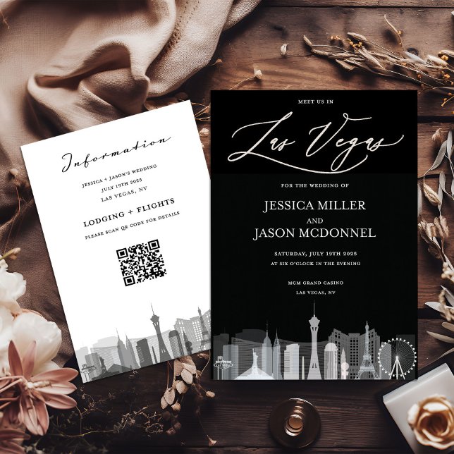 Convite de Casamento Preto e Branco de Las Vegas (Criador carregado)