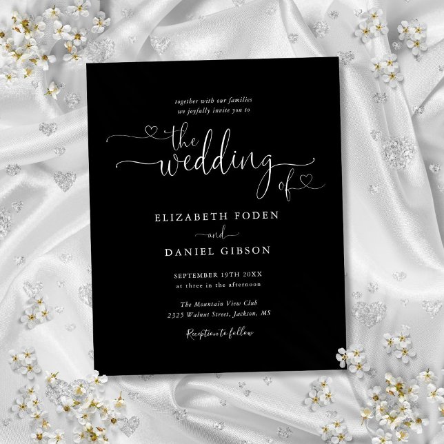 Convite de Casamento Preto e Branco de Orçamento S (Budget Script Black And White Wedding Invitation)