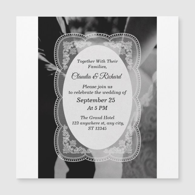 Convite de Casamento Preto e Branco Elegante (Frente)