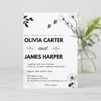 Convite de Casamento Preto e Branco Elegante