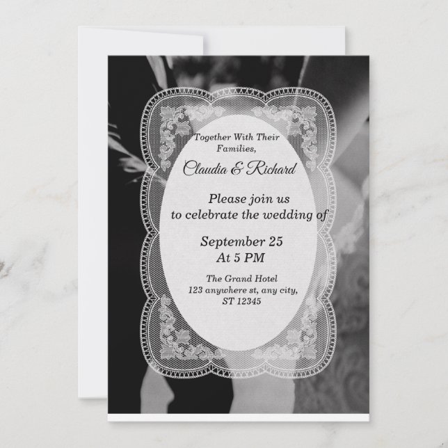 Convite de Casamento Preto e Branco Elegante (Frente)