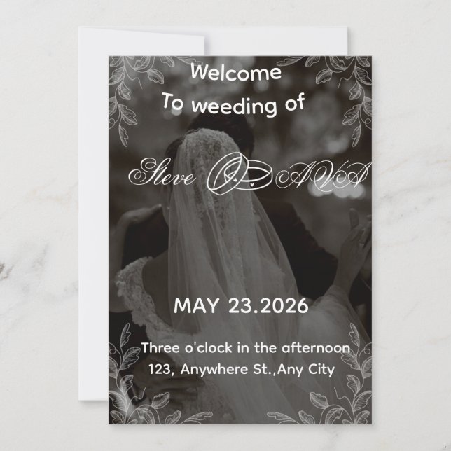 Convite de Casamento Preto e Branco Elegante | Cla (Frente)
