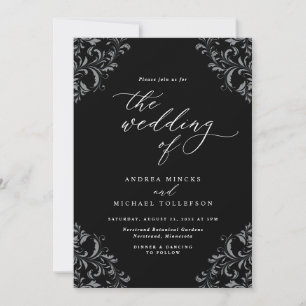 Convite de Casamento Preto e Branco Elegante Vinta