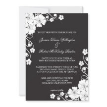 Convite de Casamento - Preto e Branco Floral
