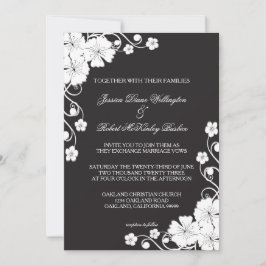 Convite de Casamento - Preto e Branco Floral