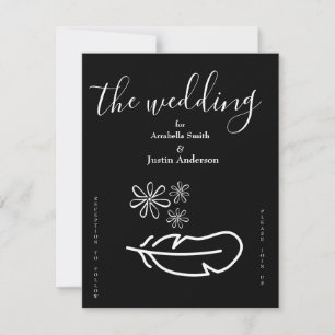 Convite de Casamento Preto e Branco Floral com Pen