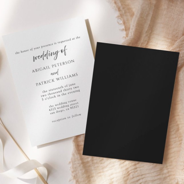 Convite de Casamento Preto e Branco Formal Elegant (Criador carregado)